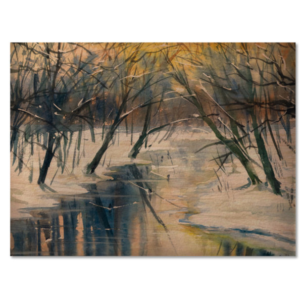 Winston Porter River In Winter Forest Unframed Painting on Wood Wayfair